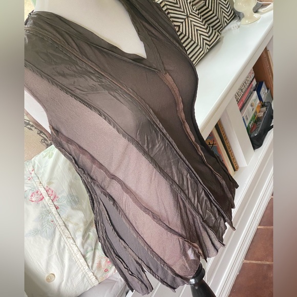 L.A.M.B. ~ L ~ Silk Nylon Diagonal V-Neck Jagged Hem Asymmetric Top - Picture 1 of 13
